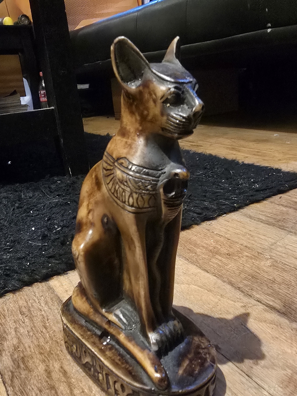 Egyptian Cat Statue - Brown and Black Ceramic Figurine